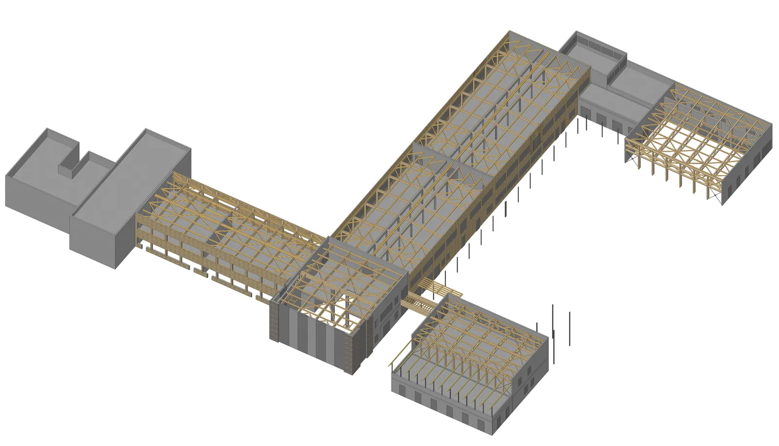 Modèle 3D de la structure bois du collège de Vallon-Pont-d'Arc