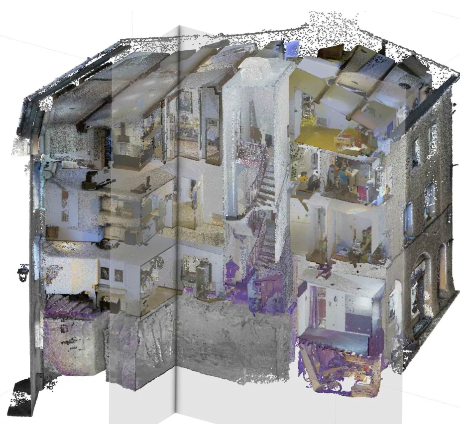 Nuage de points d'un immeuble ancien relevé au scanner 3D