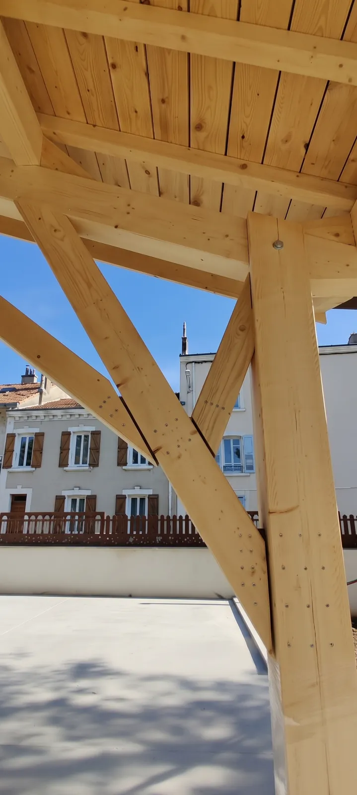 Poteau arborescent en bois de l'école Saint-Apollinaire à Valence